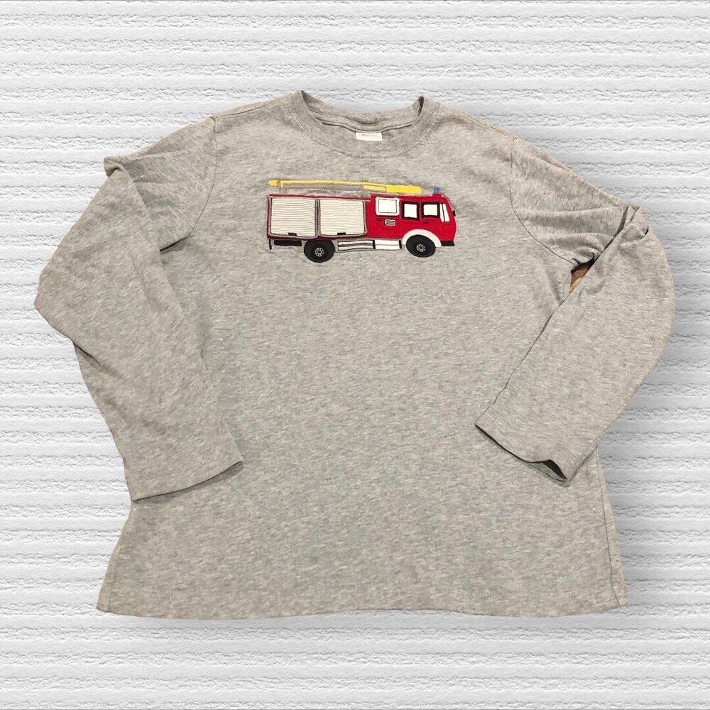 Hanna Andersson 10 Fire Truck Lift Flap Long Sleeve Tee Shirt Gray